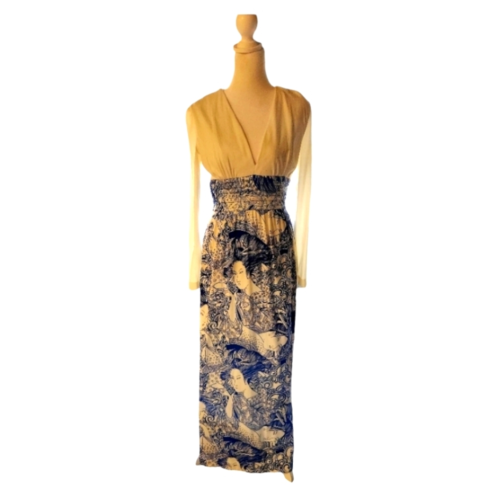 Joseph Magnin Dress Blue & White Japanese Design EUC Small Rare Collectible🩵🤍